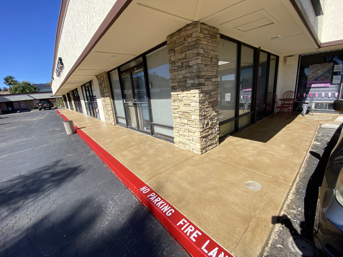 stained concrete sidewalks for shopping center