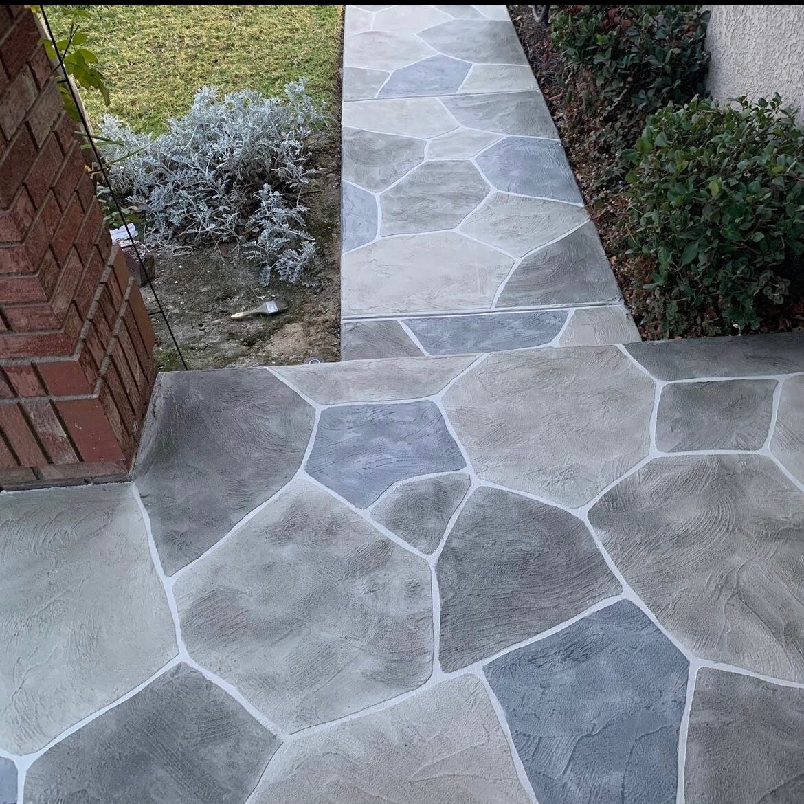 stamped concrete flagstone with staining